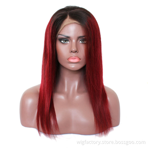 Long Straight Wine Red Human Hair Wigs,13*4*1 Red Wigs Human Hair,Remy Red Human Hair Lace Front Wig